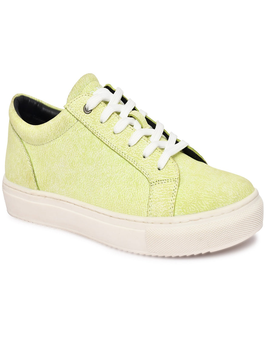 EZRO Men Lime Green Sneakers | Stylish Lace-Up Casual Shoes with Platform Sole