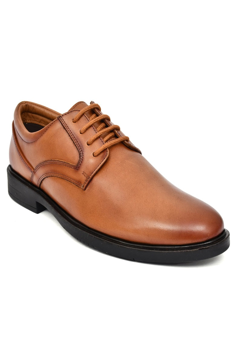 EZRO Classic Tan Leather Lace-Up Derby Shoes for Men