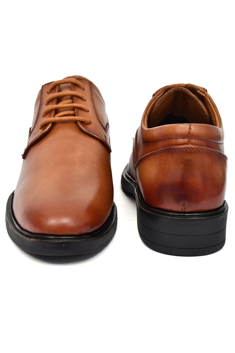 EZRO Classic Tan Leather Lace-Up Derby Shoes for Men