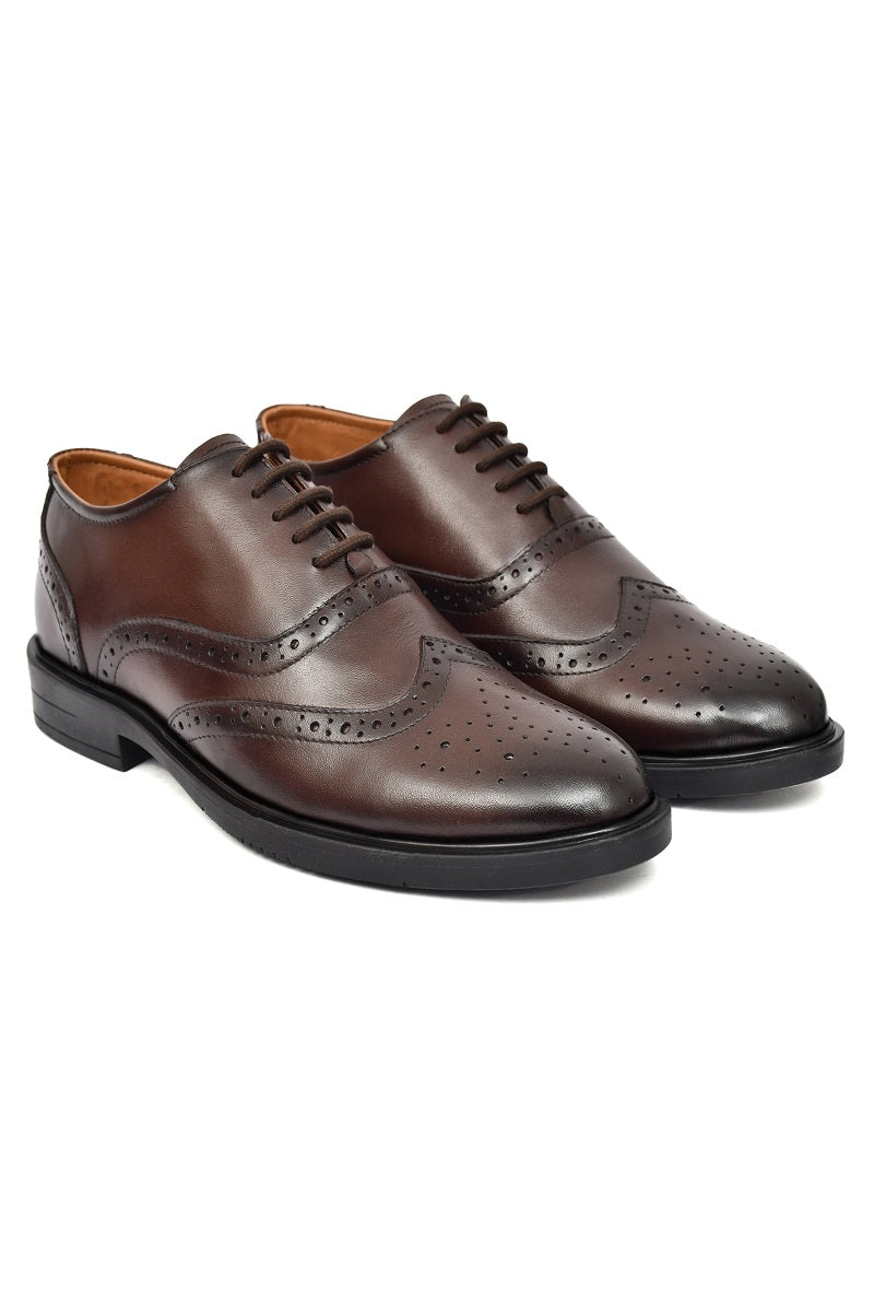 EZRO Men Premium Brown Leather Brogue Oxford Shoes for Men