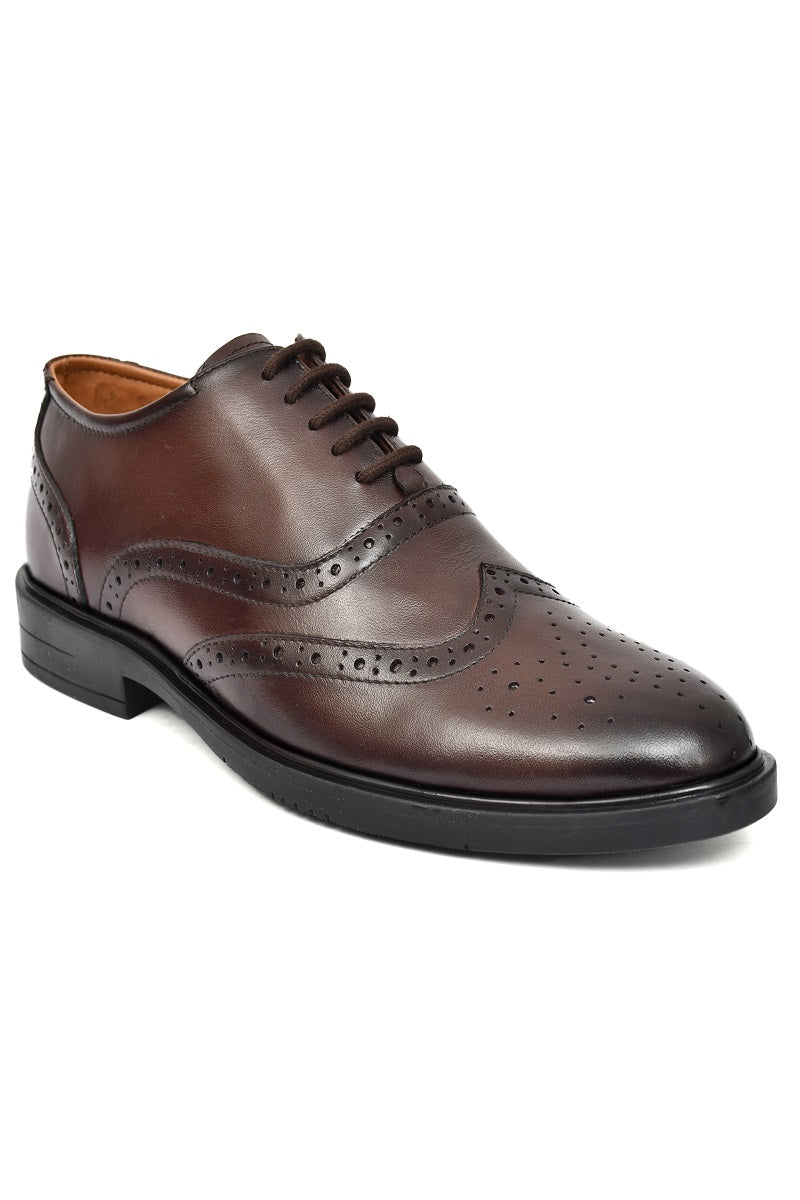 EZRO Men Premium Brown Leather Brogue Oxford Shoes for Men