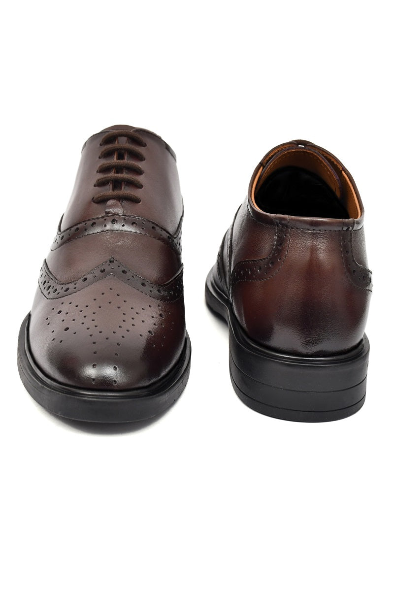 EZRO Men Premium Brown Leather Brogue Oxford Shoes for Men