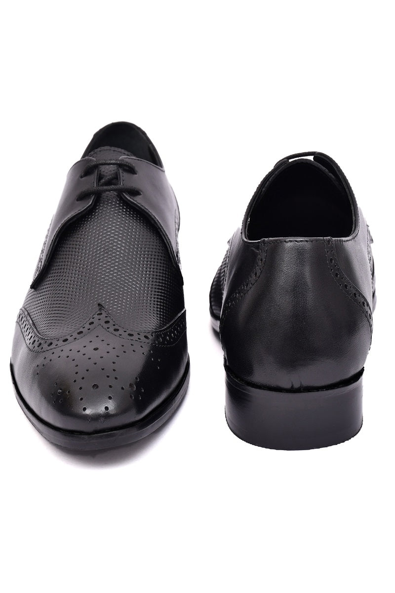 EZRO Men Premium Black Brogue Leather Shoes