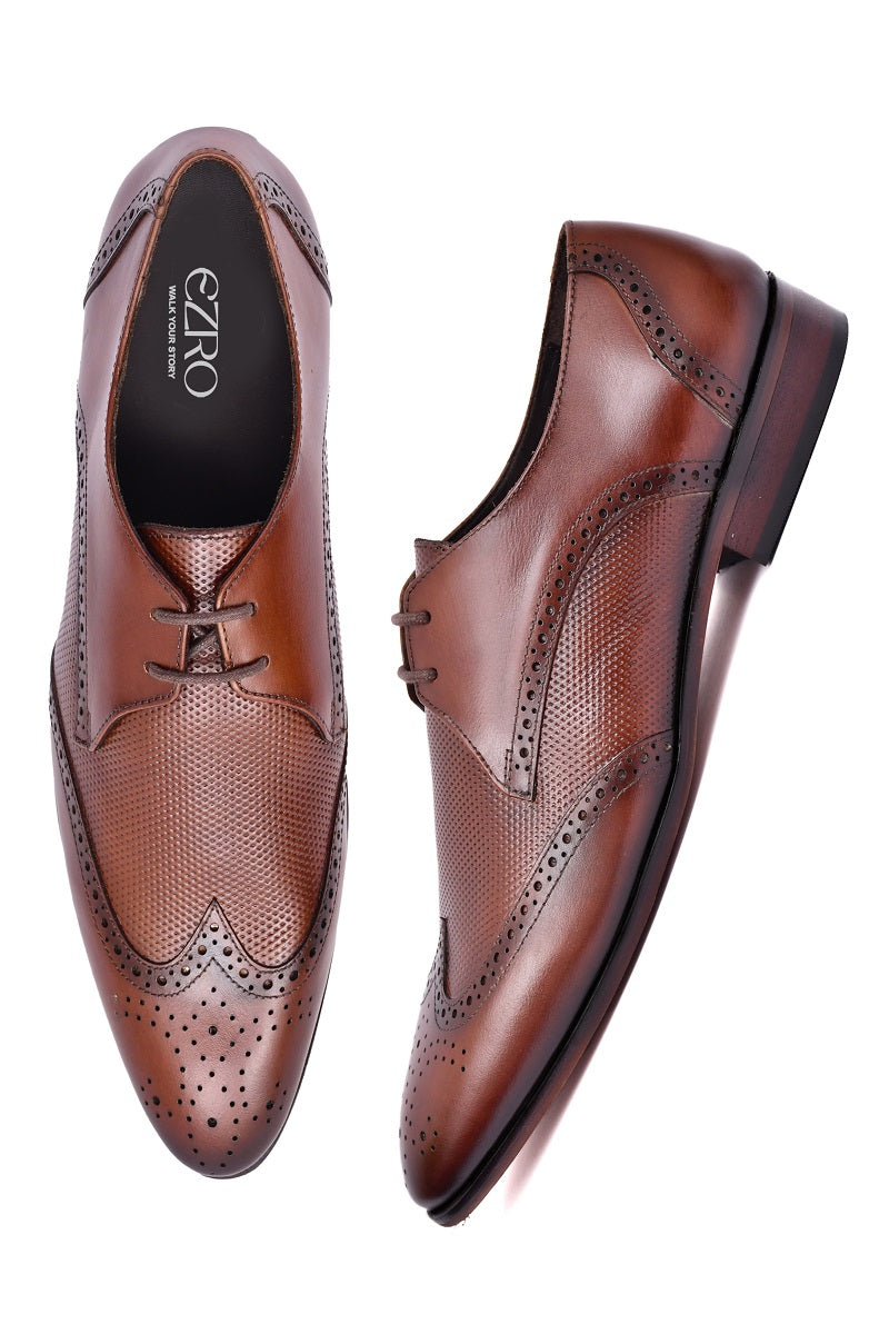 EZRO Men's Lace-Up Brown Leather Business Dress Shoes