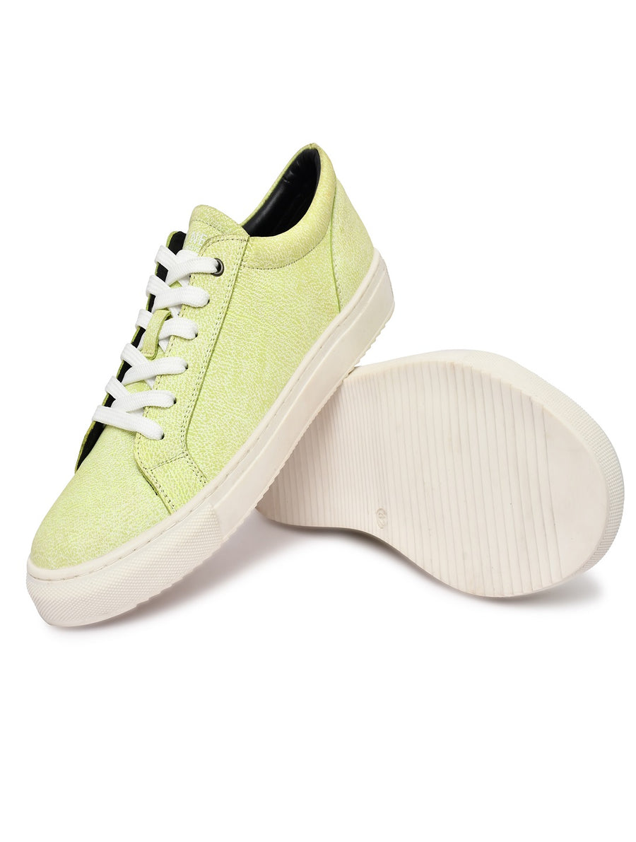 EZRO Men Lime Green Sneakers | Stylish Lace-Up Casual Shoes with Platform Sole