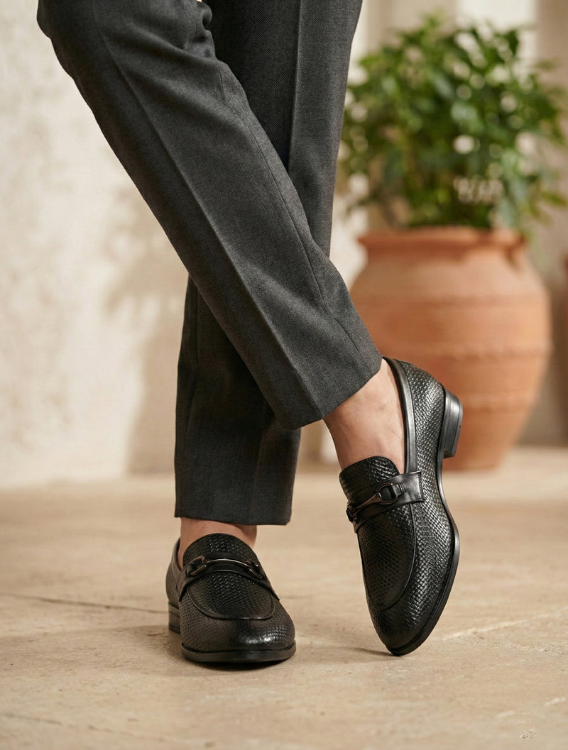 EZRO Men Black Stylish Moccasins – Comfortable & Elegant Slip-On Shoes for Casual, Office & Everyday Wear