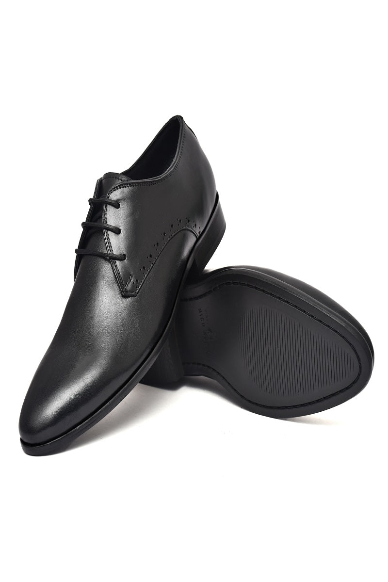 EZRO Classic Black Leather Derby Dress Shoes for Men