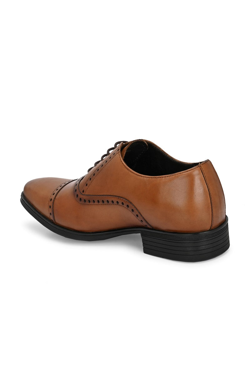 EZRO Men Premium Tan Leather Oxford Formal Shoes | Classic Cap Toe Lace-Up Dress Shoes