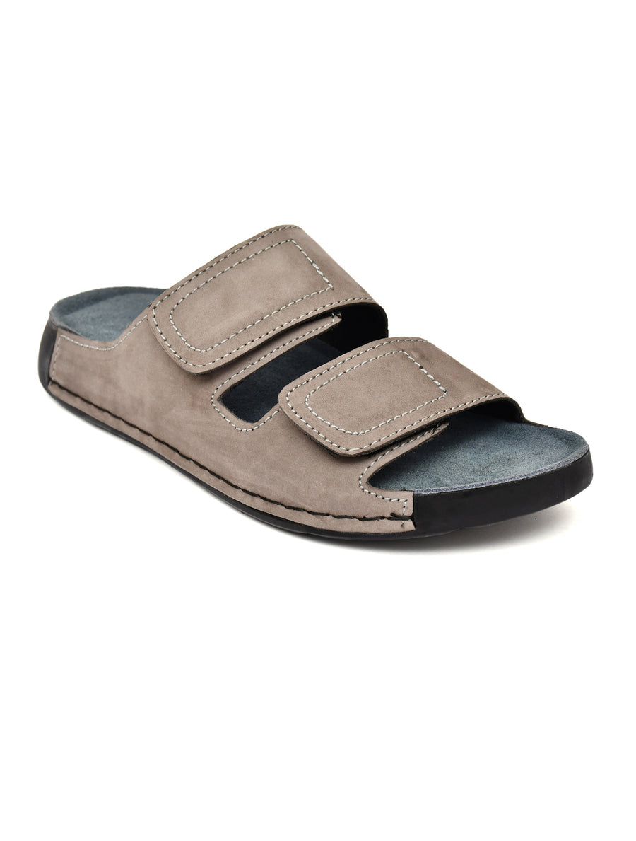 EZRO Men Grey Adjustable Comfort Slippers | Premium Dual Strap Casual Slide Slippers for Indoor & Outdoor Wear