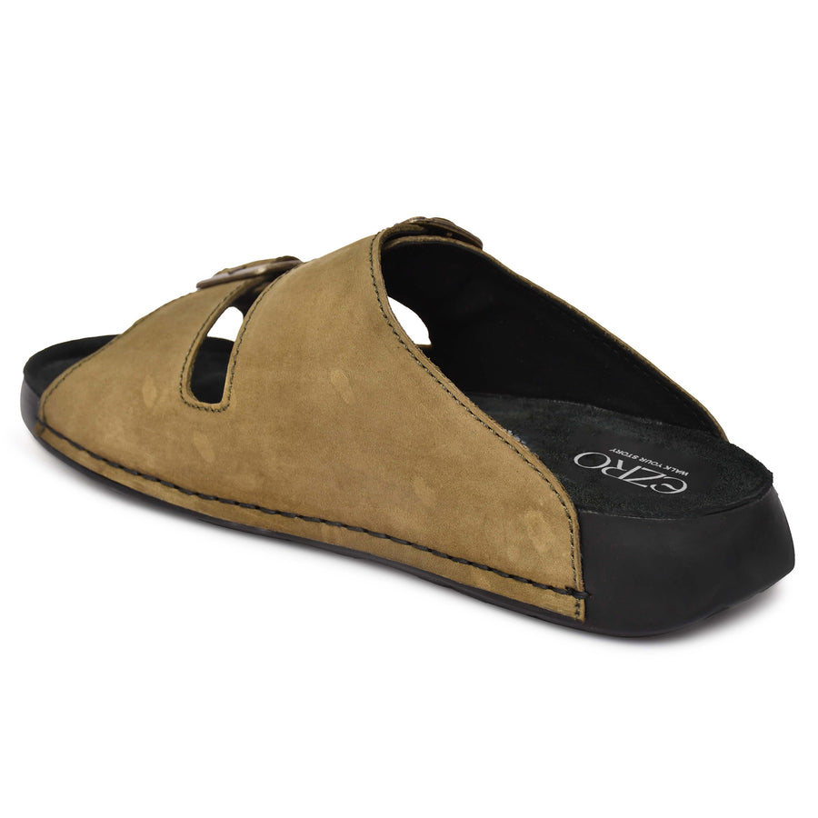 EZRO Men Olive Adjustable Double Buckle Comfort Slippers | Casual Open-Toe Slip-On Sandals