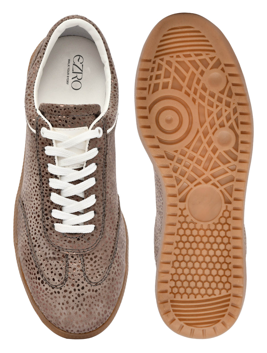EZRO Women Copper Brown Lace-Up Sneakers