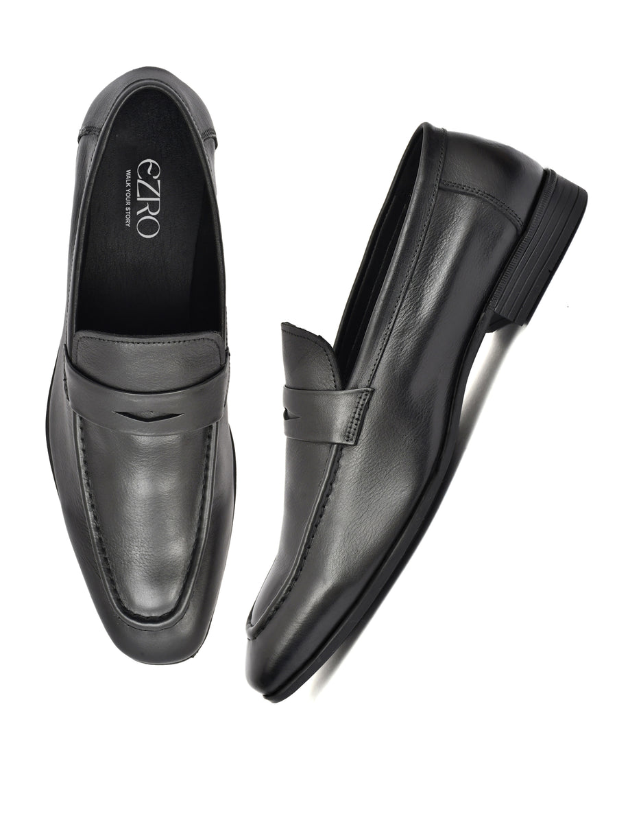 EZRO Elegant Black Loafers, Effortless Confidence Moccasins for Men