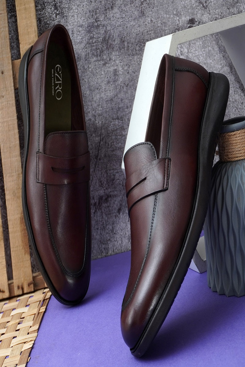 EZRO Men's Premium Wine Formal Loafers | Classic Slip-On Business, Office & Wedding Dress Shoes