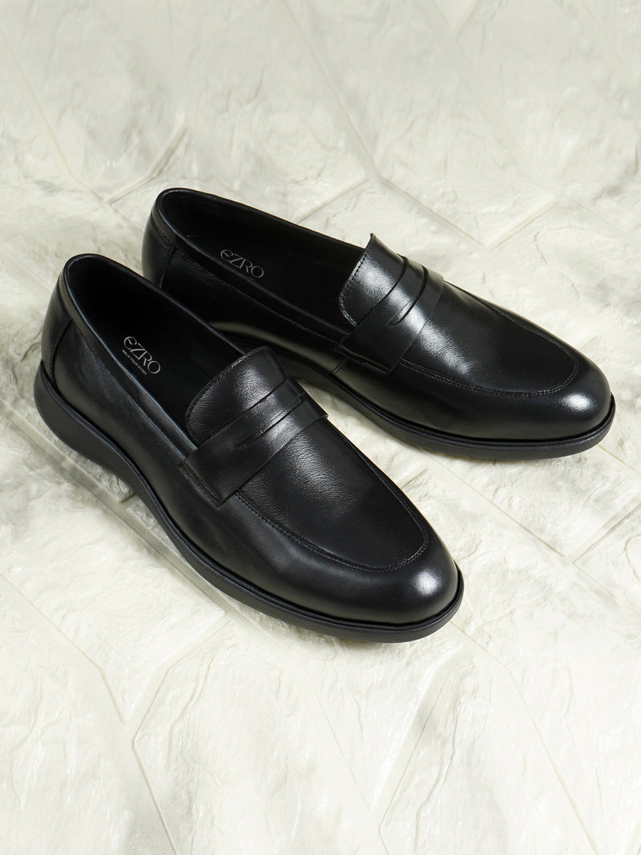 EZRO Men's Premium Black Loafers | Classic Slip-On Formal & Casual Shoes for Office and Party