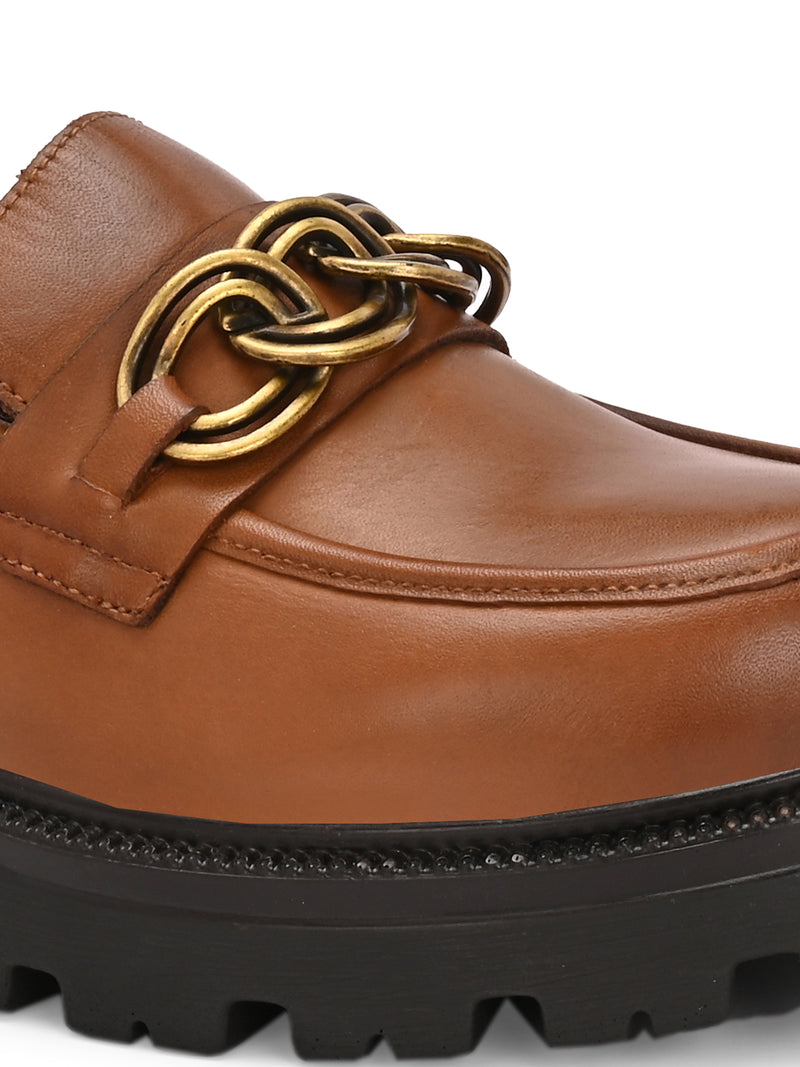 EZRO Women’s Tan Loafers with Gold Buckle – Stylish Slip-On Casual Shoes