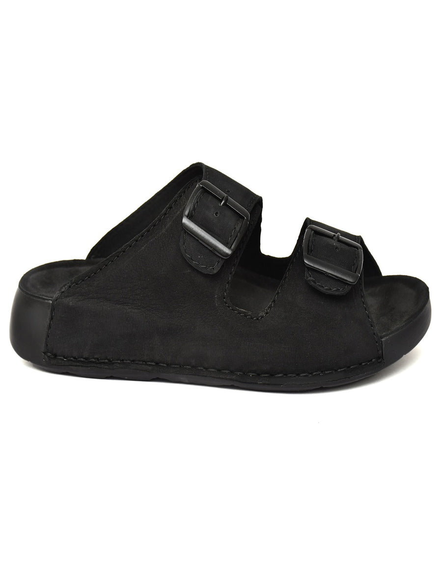 EZRO Men Black Adjustable Double Buckle Comfort Slippers | Casual Open-Toe Slip-On Sandals