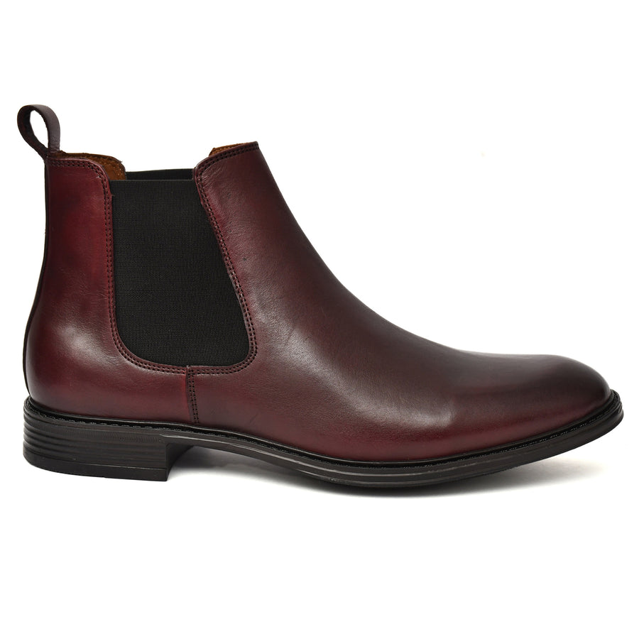 EZRO Men Wine Chelsea Boots | Premium Leather Slip-On Ankle Boots for Formal, Office & Casual Wear