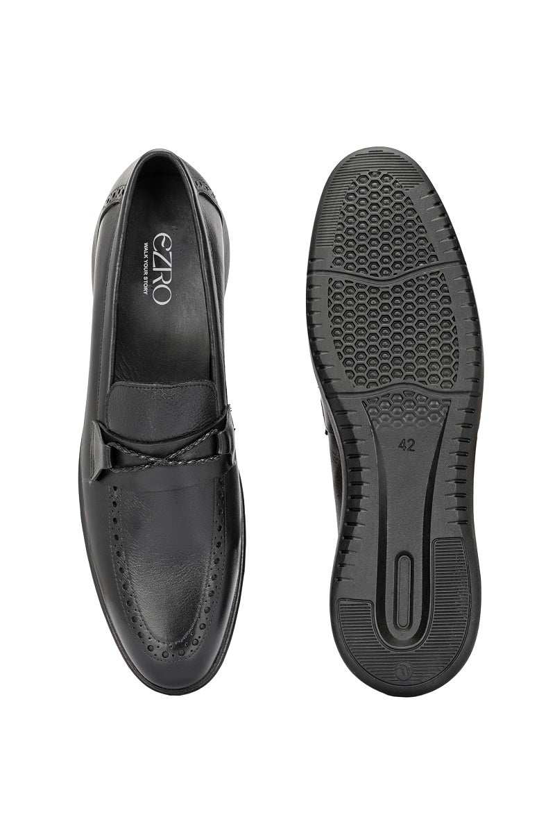 EZRO Men Premium Black Loafers | Classic Slip-On Formal & Casual Shoes | Comfortable Everyday Wear