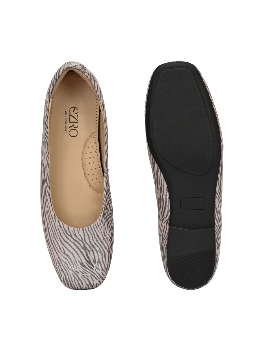 EZRO Women Comfortable Grey-Black Ballerina Flats