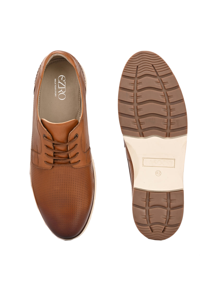 EZRO Men’s Tan Lace-Up Formal Shoes | Stylish Casual Derby Shoes with Comfort Sole