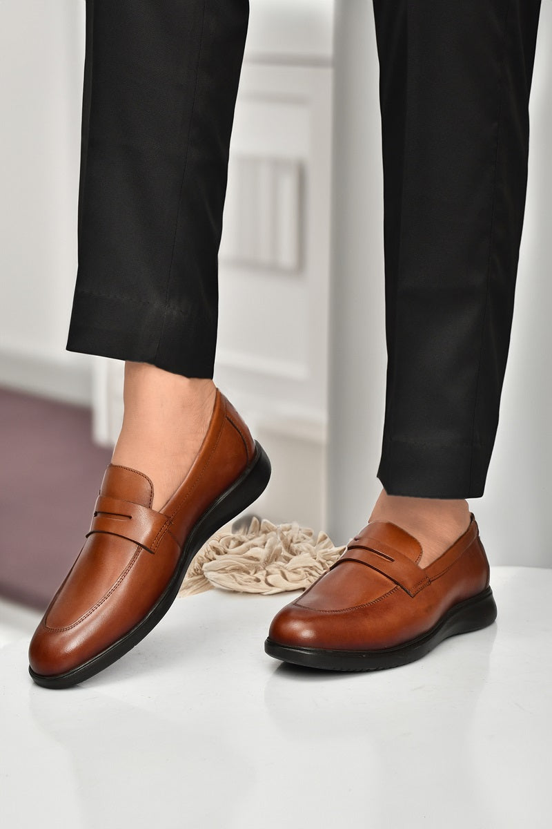EZRO Men Premium Tan Loafers | Classic Slip-On Formal & Casual Shoes for Office and Party