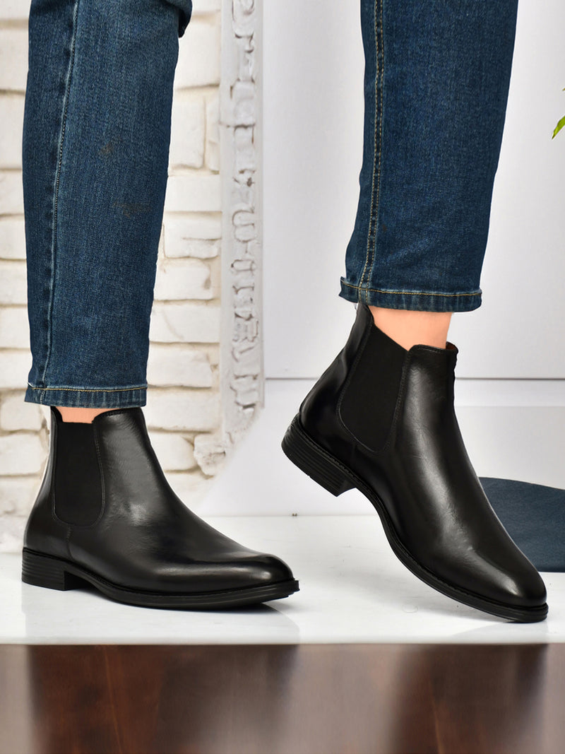 EZRO Men Black Chelsea Boots | Premium Leather Slip-On Ankle Boots for Formal, Office & Casual Wear