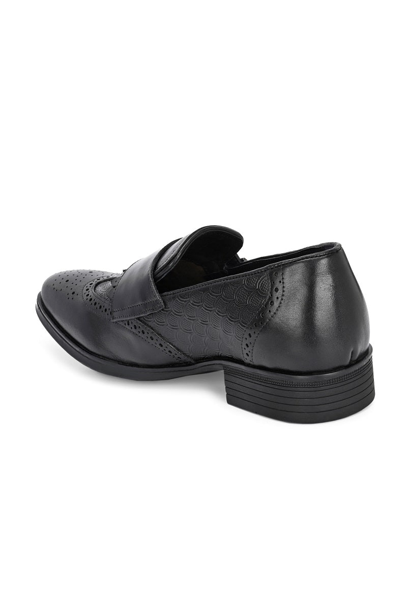 EZRO Men Black Double Monk Strap Brogue Dress Shoes with Kiltie Fringe