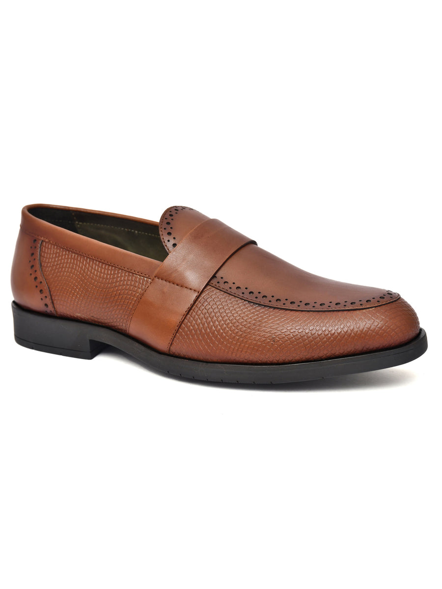 EZRO Men Tan Slip-On Formal Loafers – Textured Office & Dress Shoes