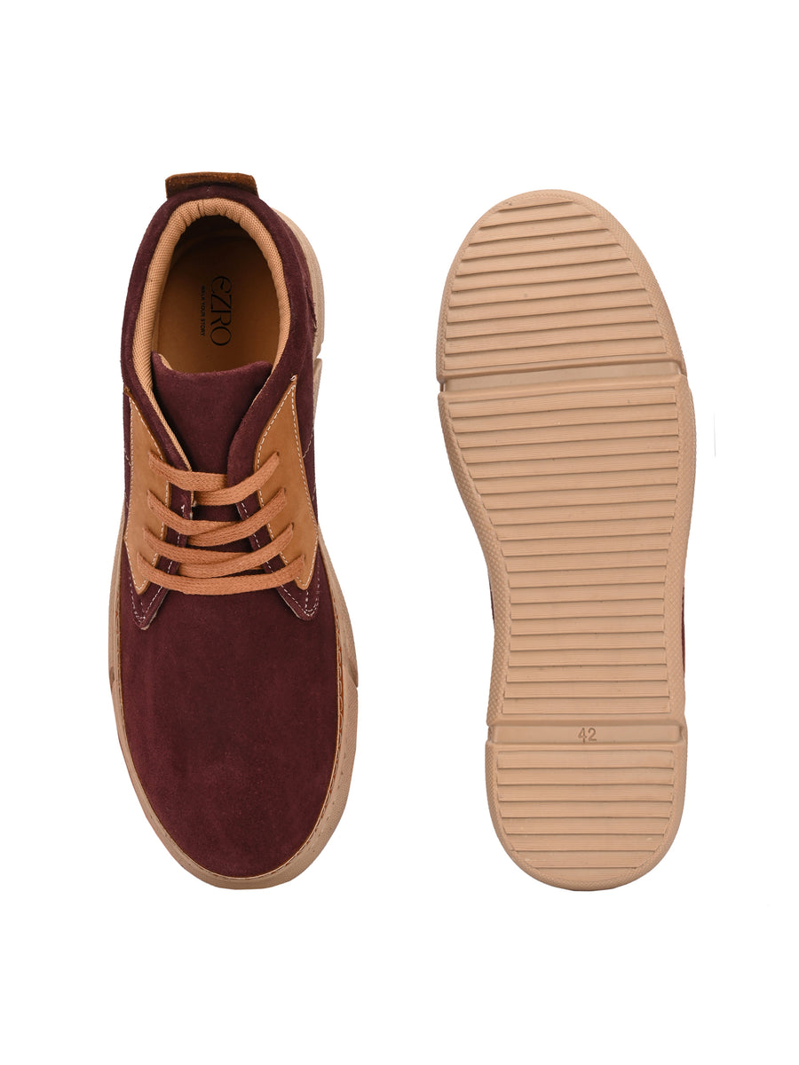 EZRO Men Stylish Brown Casual Sneakers | Suede Finish Lace-Up Shoe