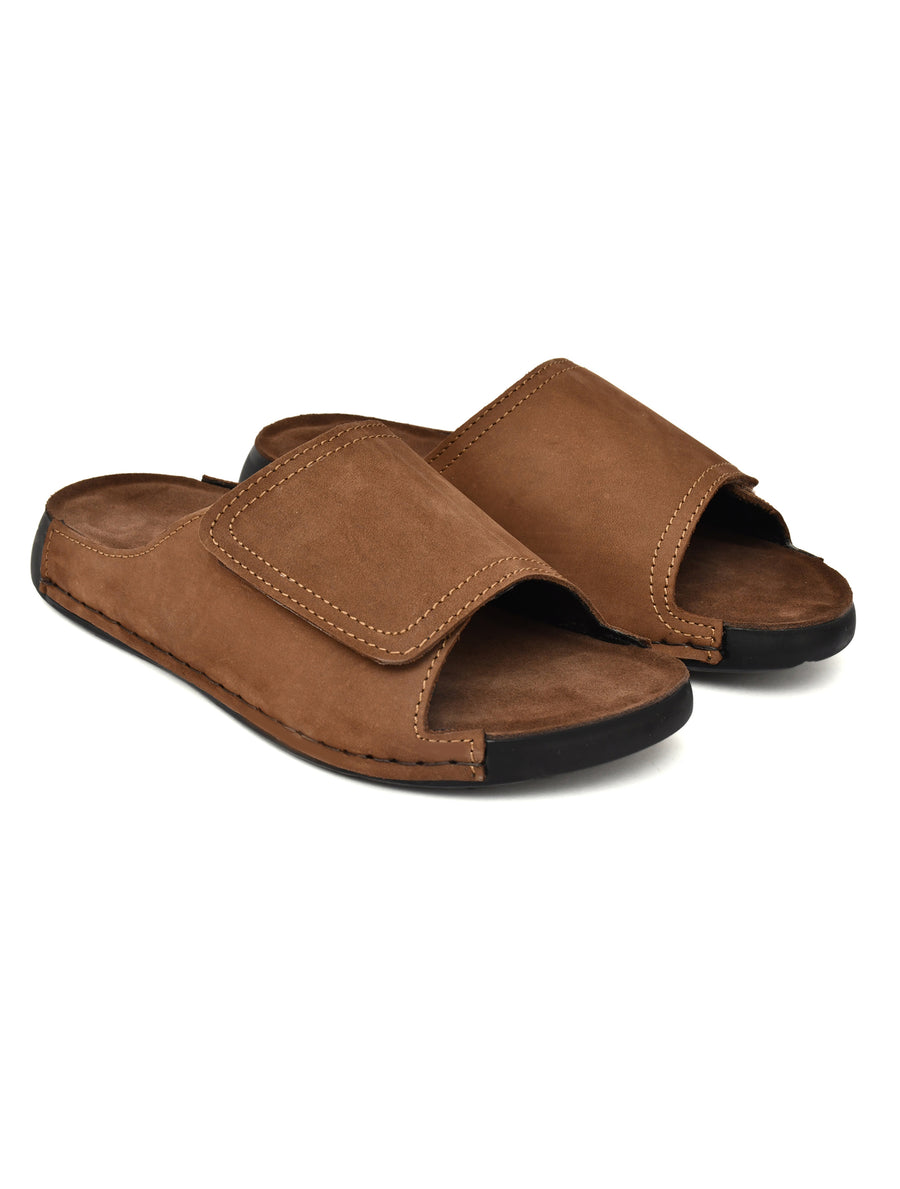 EZRO Men Brown Comfort Slide Slippers | Soft Cushioned Open-Toe Slip-On Sandals for Daily Wear