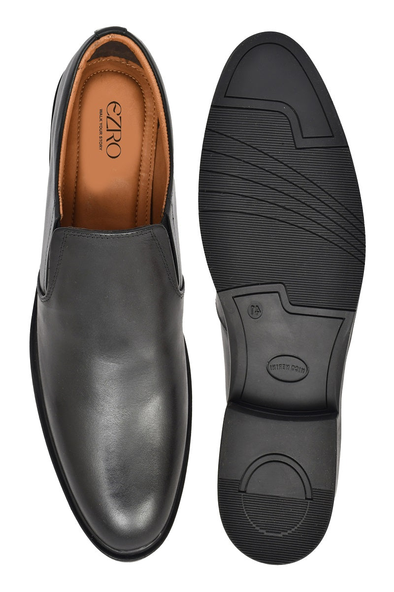 EZRO Men Classic Black Leather Slip-On Formal Shoes