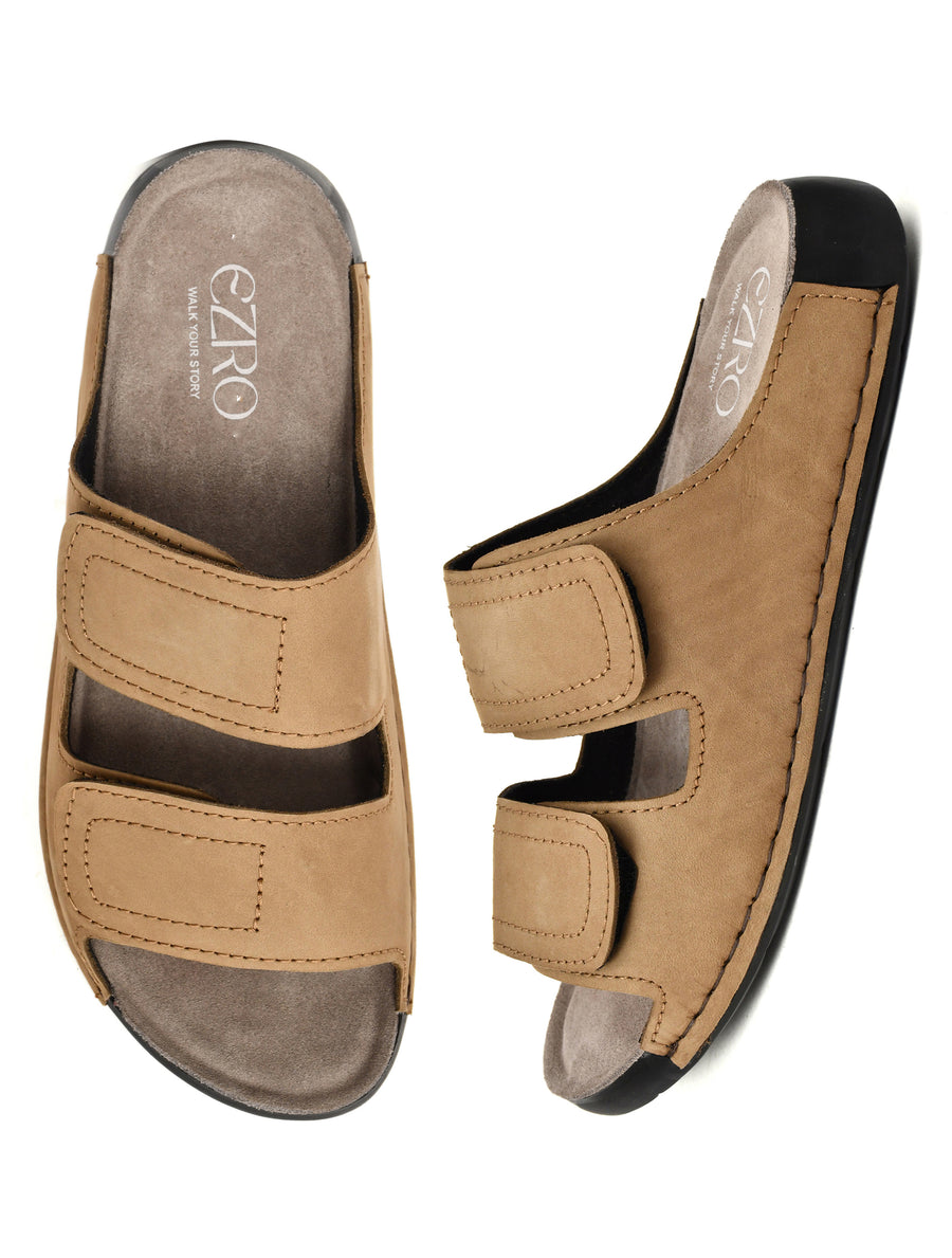 EZRO Men Olive Adjustable Comfort Slippers | Premium Dual Strap Casual Slide Slippers for Indoor & Outdoor Wear