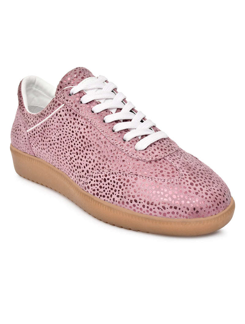 EZRO Women Rose Pink Printed Lace-Up Sneakers – Stylish Casual Low-Top Shoes