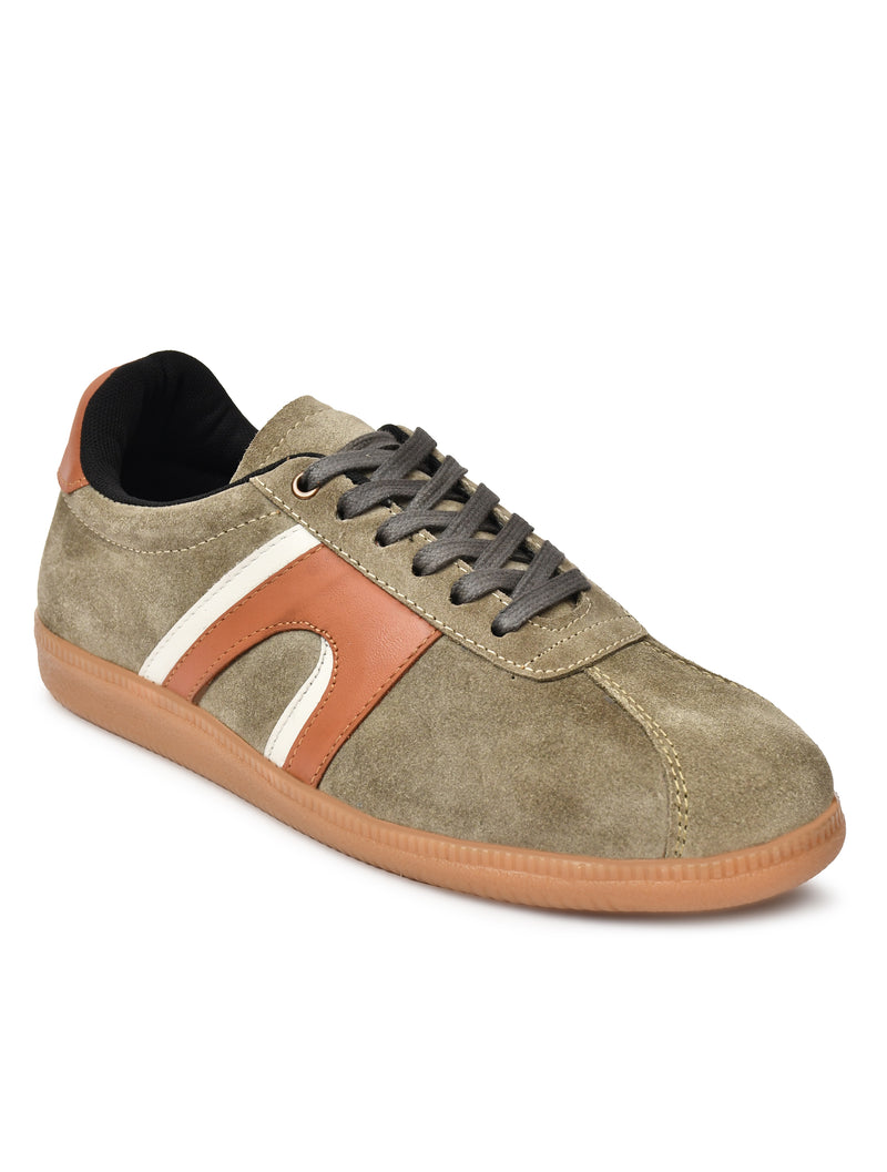 EZRO Men’s Casual Olive Lace-Up Sneakers – Stylish Low-Top Everyday Shoes