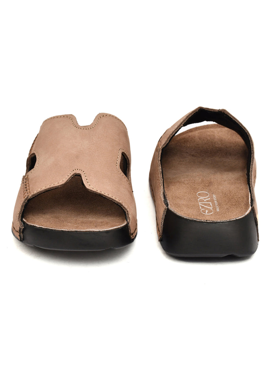 EZRO Men Brown Comfort Slippers | Premium Open-Toe Casual Slip-On Slippers for Home & Everyday Wear