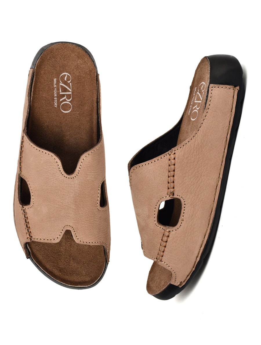 EZRO Men Brown Comfort Slippers | Premium Open-Toe Casual Slip-On Slippers for Home & Everyday Wear