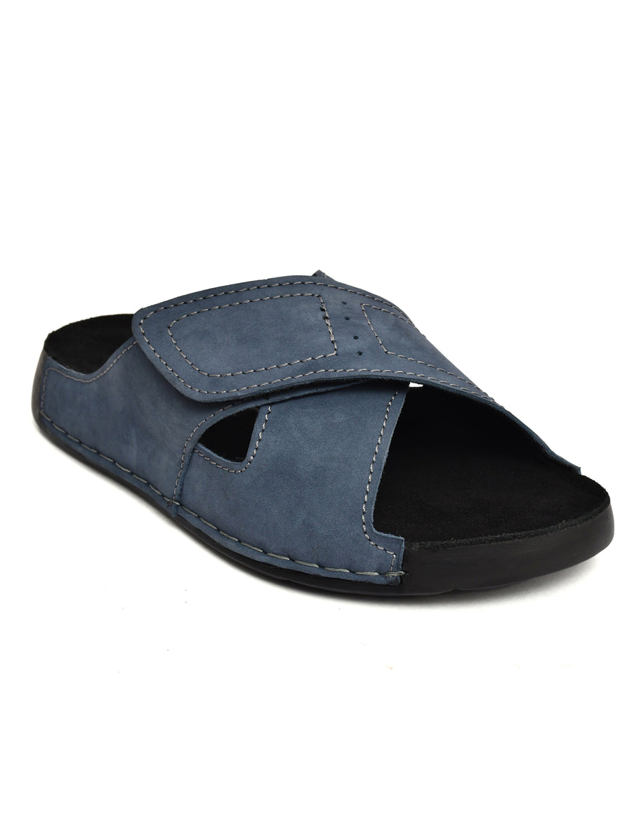EZRO Men Blue Adjustable Comfort Slippers | Lightweight Casual Slide Sandals for Everyday Wear