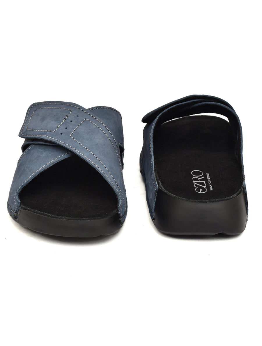 EZRO Men Blue Adjustable Comfort Slippers | Lightweight Casual Slide Sandals for Everyday Wear