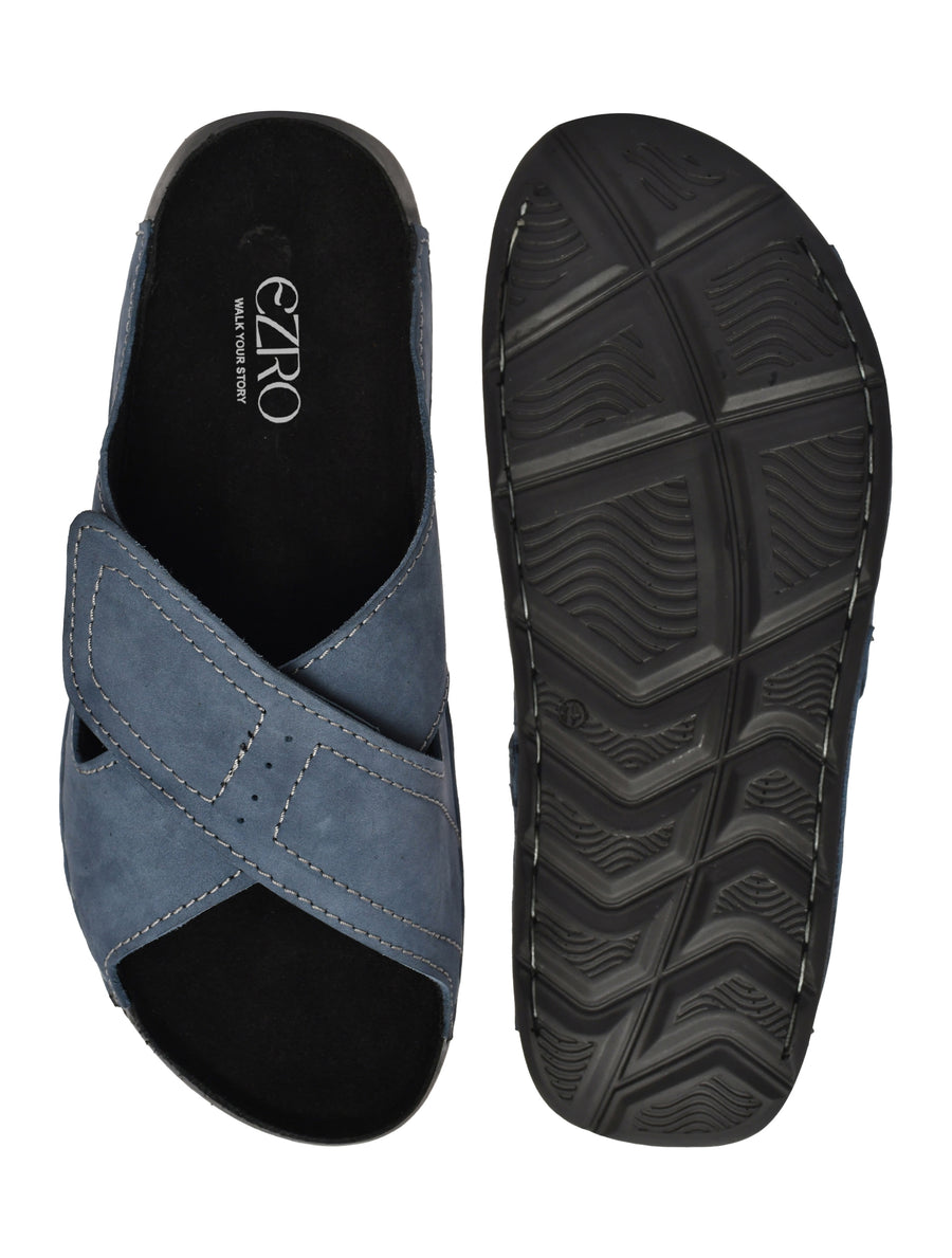 EZRO Men Blue Adjustable Comfort Slippers | Lightweight Casual Slide Sandals for Everyday Wear