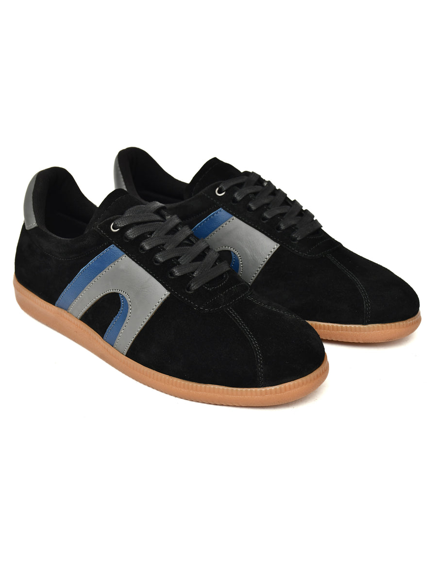 EZRO Men Casual Black Lace-Up Sneakers – Stylish Low-Top Everyday Shoes