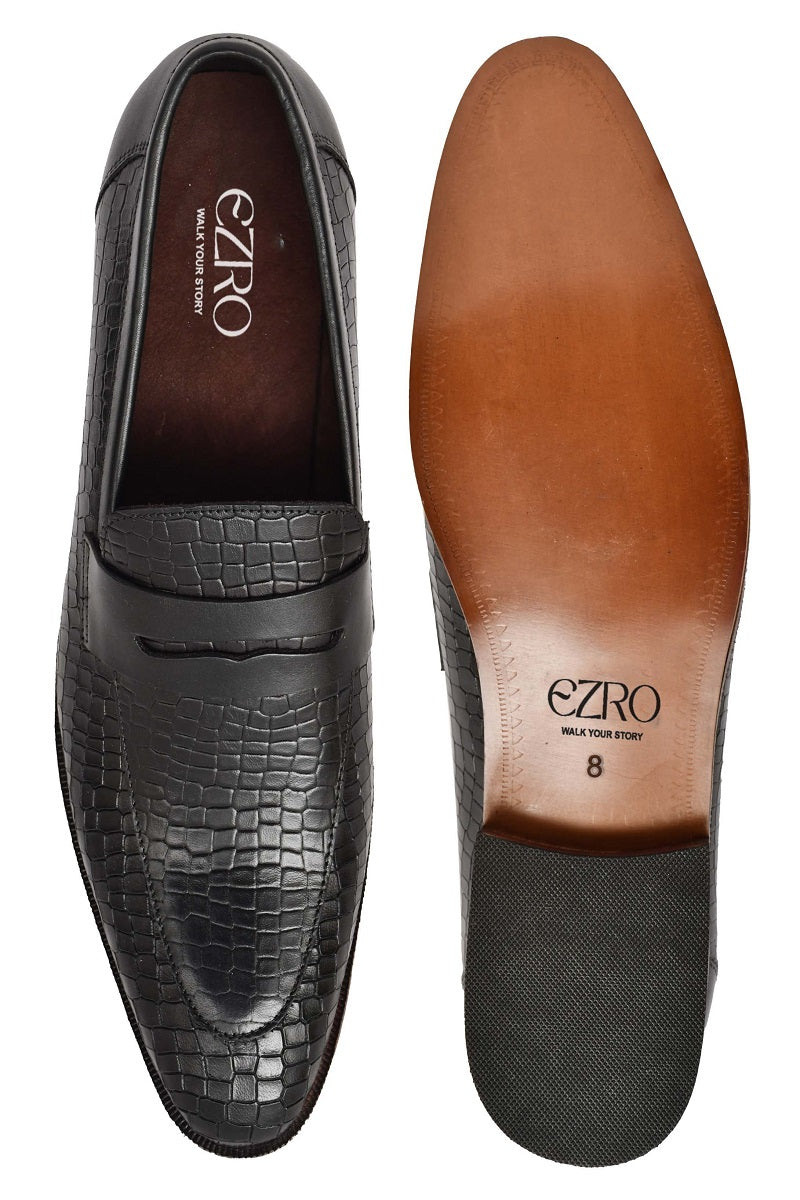 EZRO Men Black Loafers | Premium Slip-On Casual & Formal Shoes for Everyday Comfort