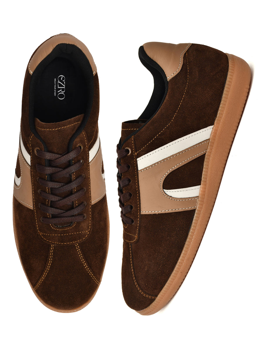 EZRO Men Casual Brown Lace-Up Sneakers – Stylish Low-Top Everyday Shoes
