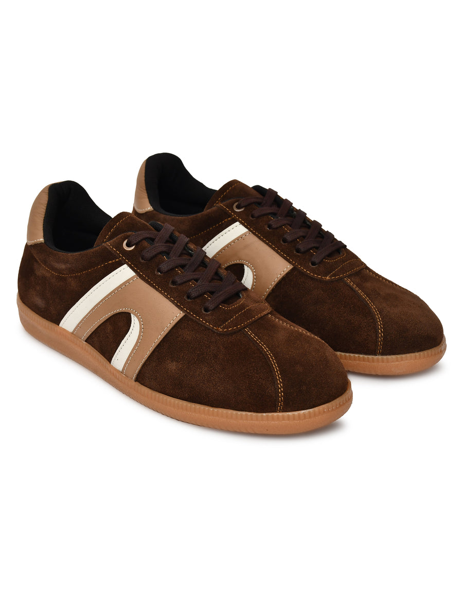 EZRO Men Casual Brown Lace-Up Sneakers – Stylish Low-Top Everyday Shoes