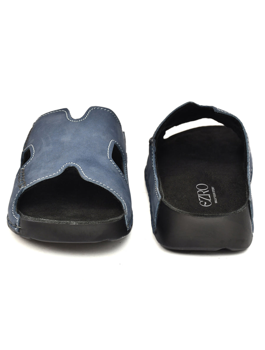 EZRO Men Blue Comfort Slippers | Premium Open-Toe Casual Slip-On Slippers for Home & Everyday Wear