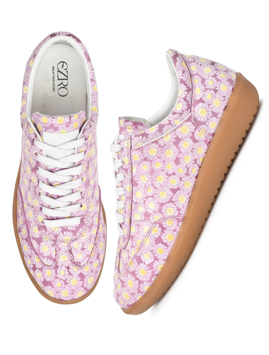 EZRO Women Pink Floral Lace-Up Sneaker