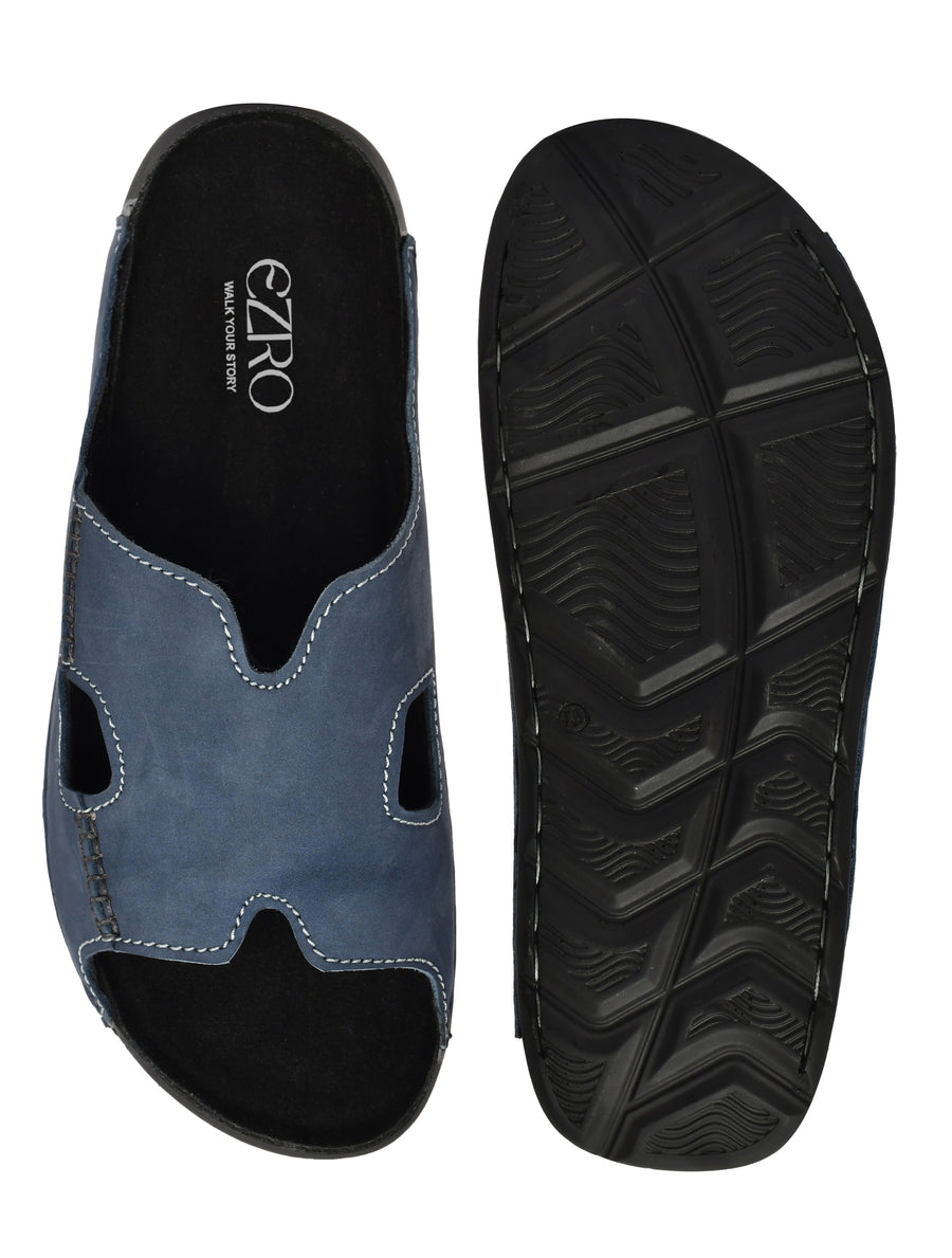 EZRO Men Blue Comfort Slippers | Premium Open-Toe Casual Slip-On Slippers for Home & Everyday Wear