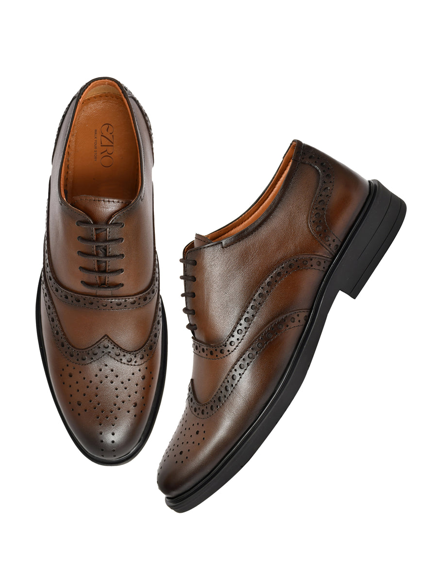 EZRO Men’s Stylish Brown Formal Shoes – Comfortable & Elegant Dress Shoes for Office, Business & Formal Wear
