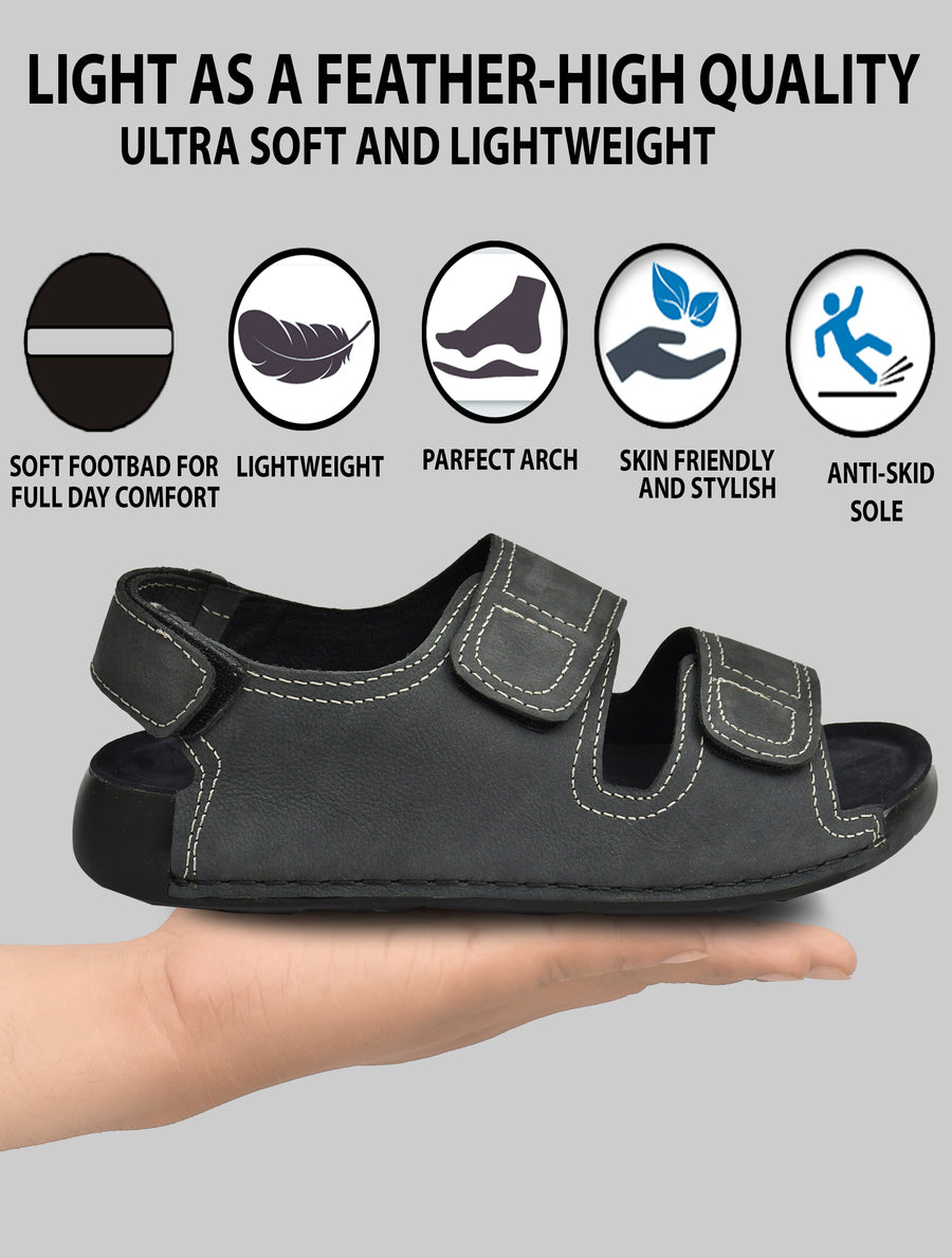 EZRO Men Grey Adjustable Comfort Sandals | Lightweight Hook & Loop Casual Outdoor Walking Sandals