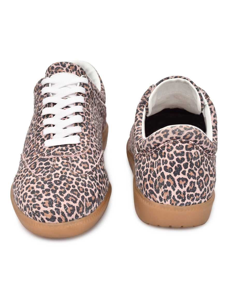 EZRO Tiger Brown Women Leopard Print Lace-Up Sneakers