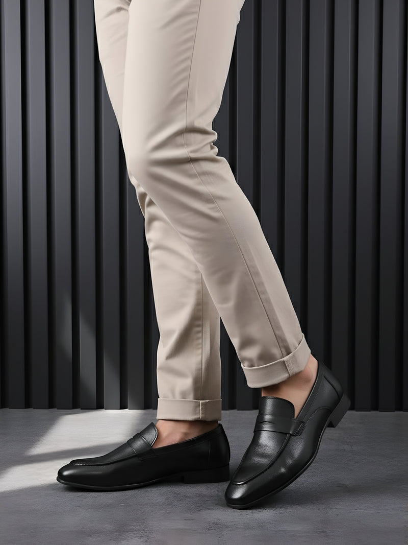 EZRO Elegant Black Loafers, Effortless Confidence Moccasins for Men